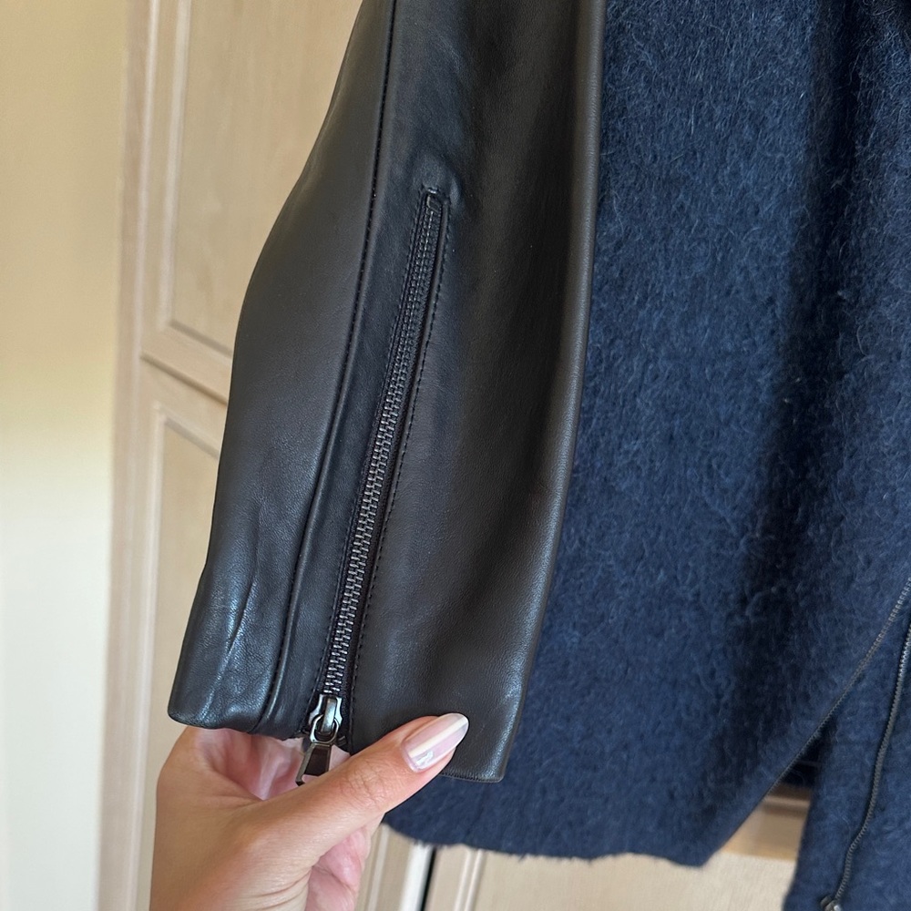 Truth and Pride Women's Navy and Black Sleeve Leather Jacket - Picture 3 of 11